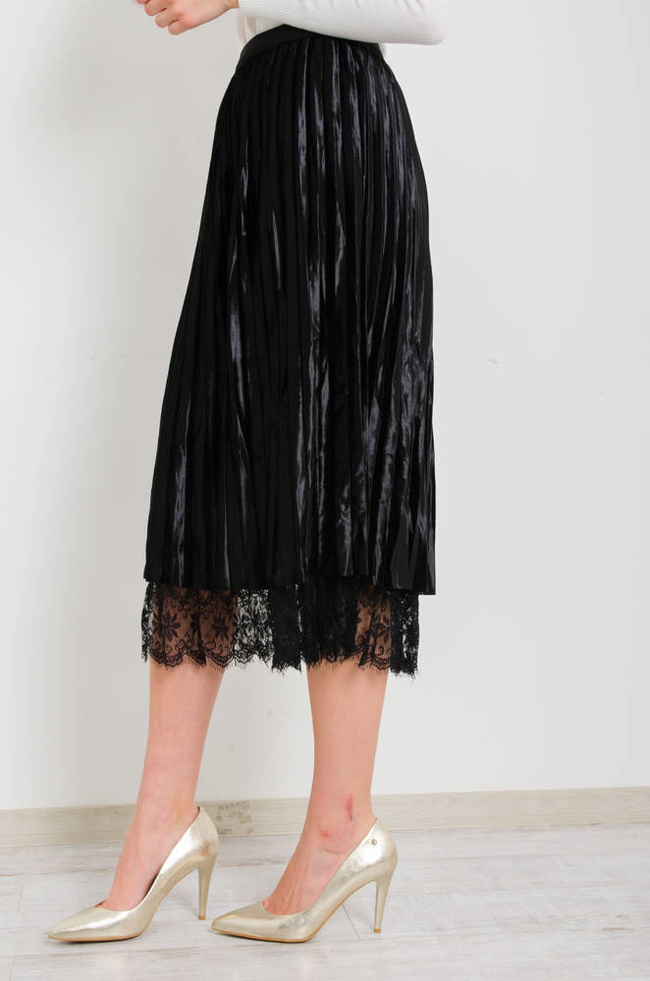 CZARNA DWUSTRONNA SPÓDNICA,WELUR -TIUL- KORONKA