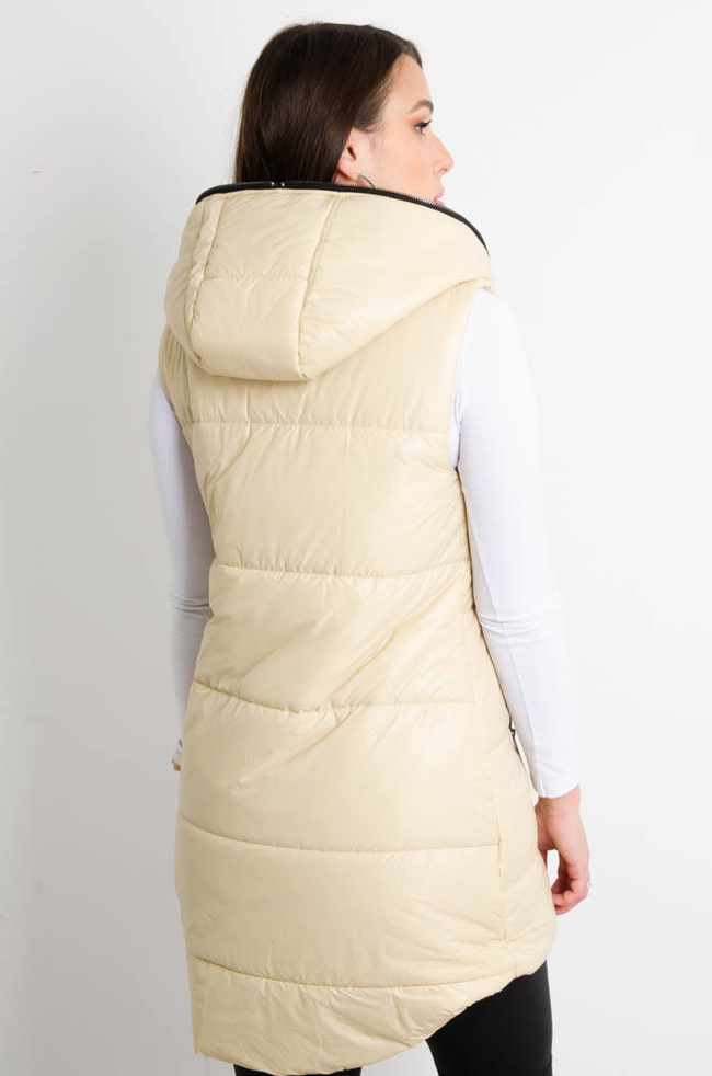 BEŻOWA DŁUGA KAMIZELKA Z KAPTUREM