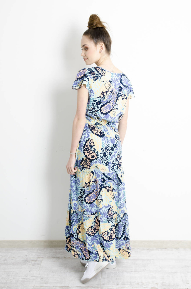 SUKIENKA MAXI WZORZYSTA WIĄZANA W PASIE- NIEBIESKA