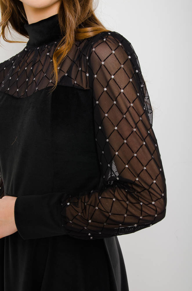 WERULOWA ROZKLOSZOWANA SUKIENKA Z SIATKĄ