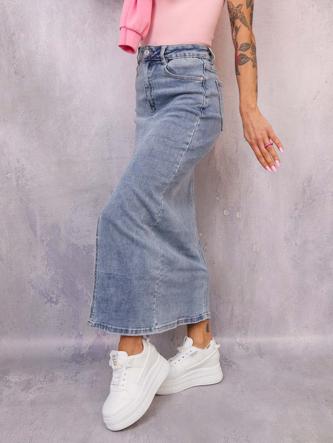 SPÓDNICA JENASOWA MAXI Z ROZPORKIEM