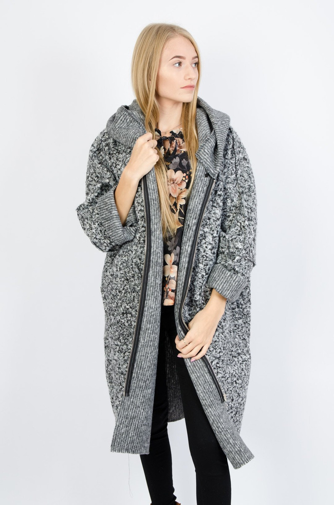 Szary płaszcz Oversize z kapturem 