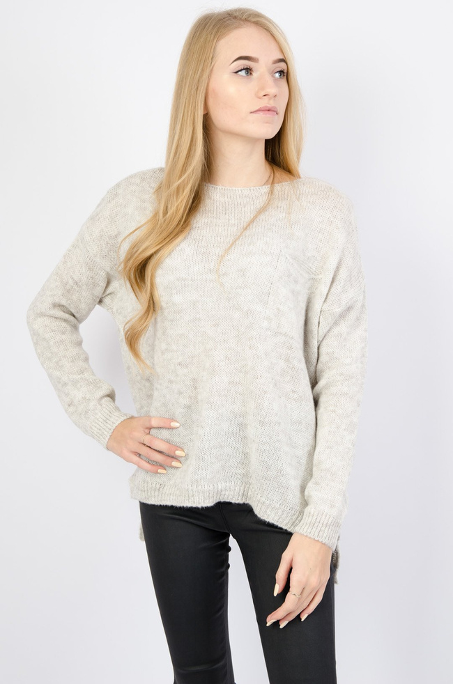 BEŻOWY SWETER Z ROZCIĘCIEM Z TYŁU