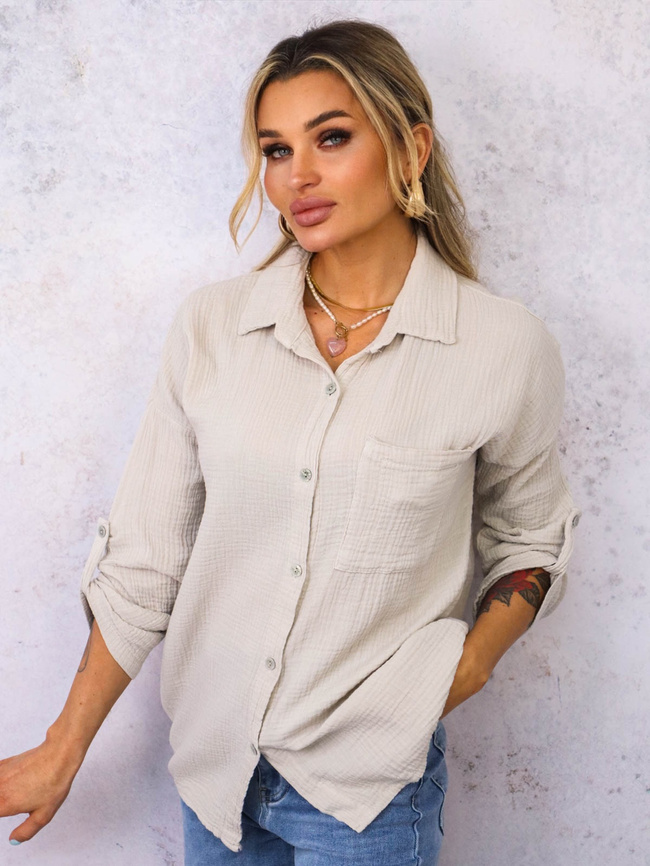 KOSZULA MUŚLINOWA Z KIESZENIĄ Z PRZODU- BEŻOWA