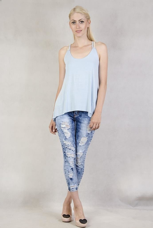 Asymetryczna bluzka z węzłem na plecach niebieska