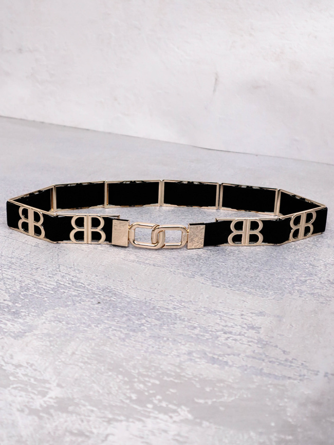 PASEK NA GUMIE ZE ZŁOTYMI ELEMENTAMI BB- CZARNY