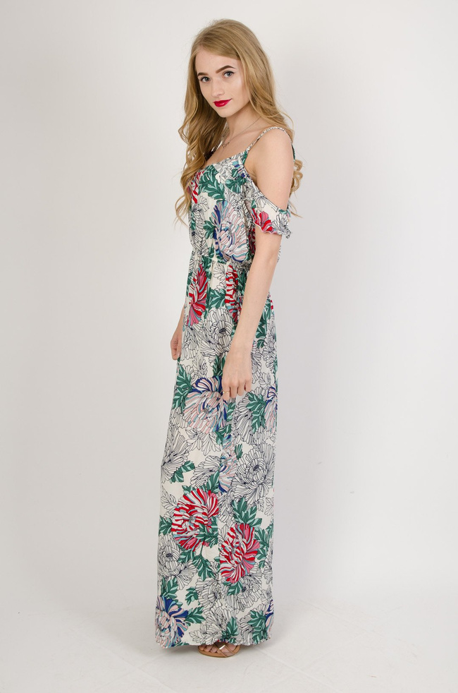 Biała długa sukienka w kwiaty