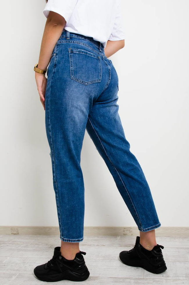 NIEBIESKIE JEANSY MOM FIT Z PRZETARCIAMI-WYSOKI STAN