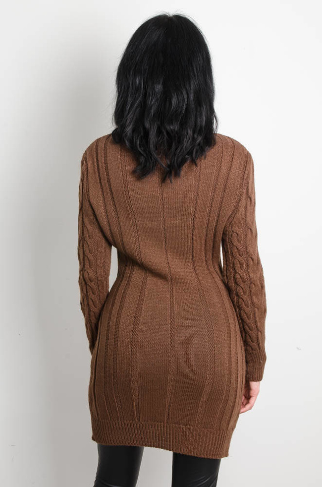 BRĄZOWA SWETERKOWA SUKIENKA Z GOLFEM