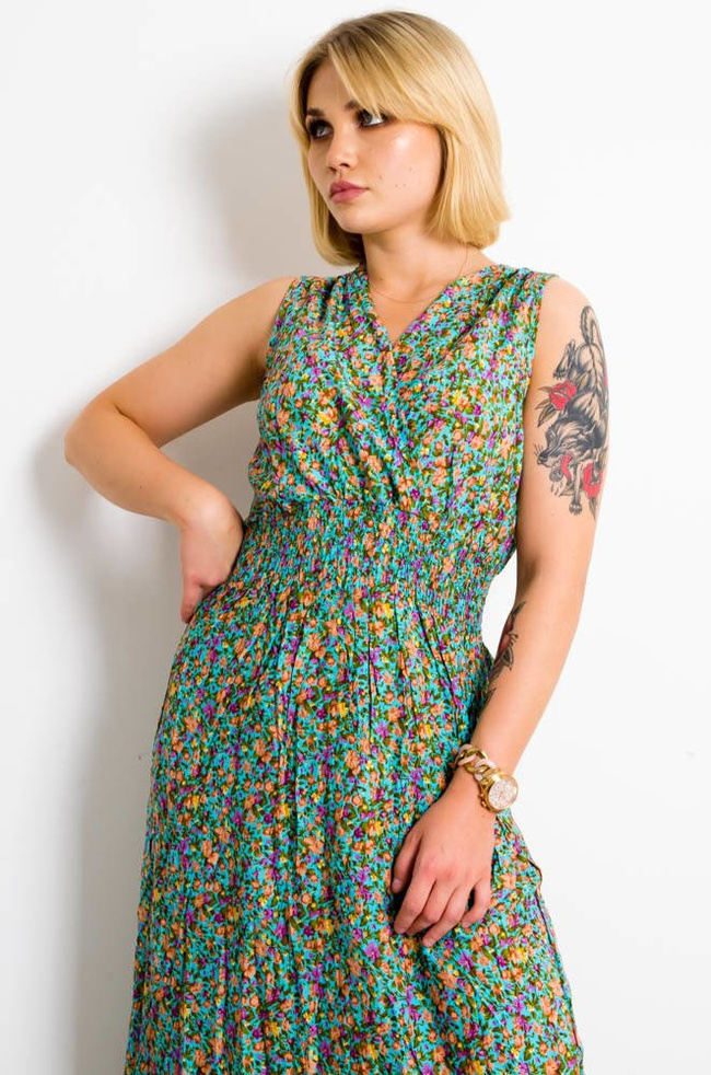 JASNO NIEBIESKA SUKIENKA MAXI W KWIATY-KOPERTOWY DEKOLT