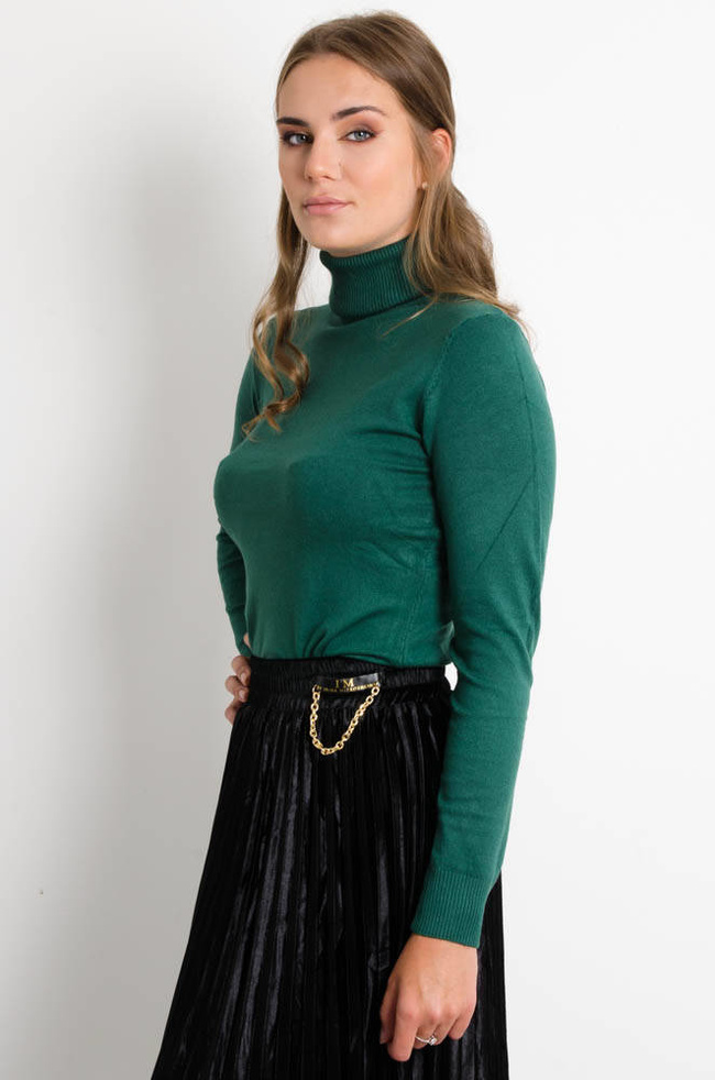 ZIELONY GŁADKI GOLF Z PRĄŻKOWANYM ZAKOŃCZENIEM 