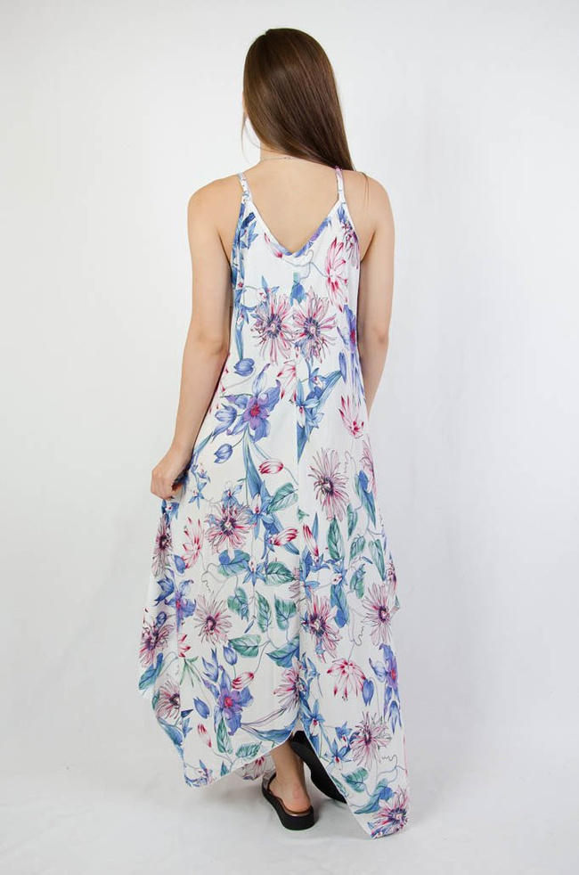 BIAŁA ASYMETRYCZNA SUKIENKA W KOLOROWE KWIATY