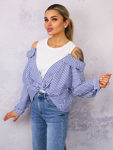 TOP Z KOSZULĄ W PASKI OVERSIZE- NIEBIESKI