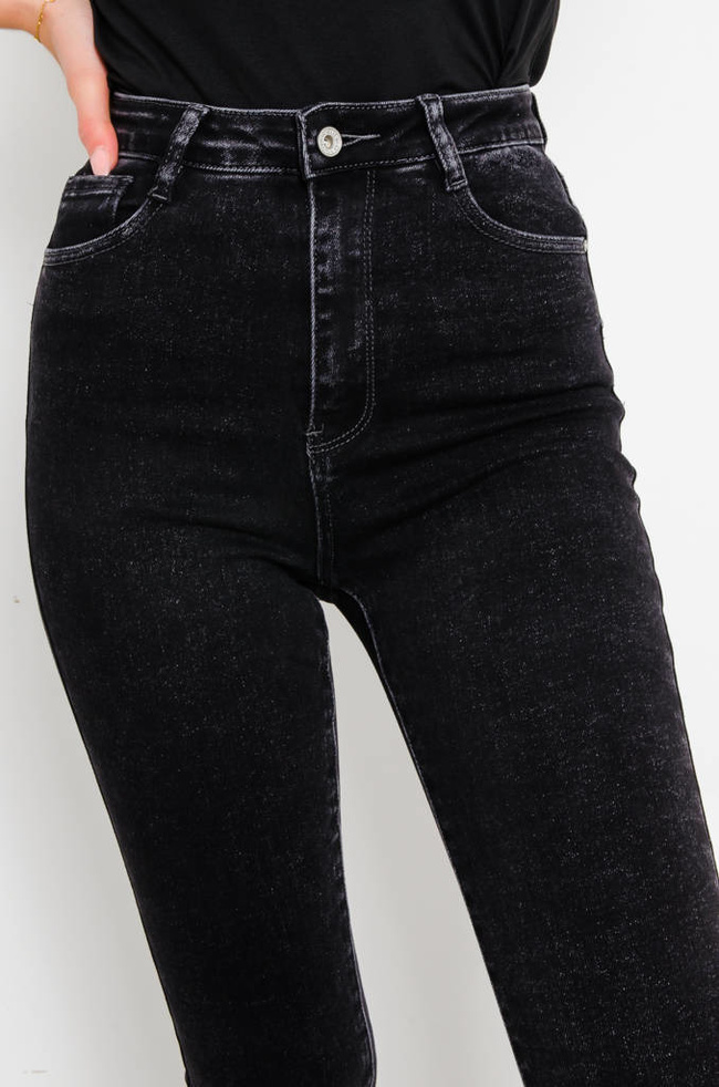 SPODNIE JEANSOWE SKINNY Z BARDZO WYSOKIM STANEM- GRAFITOWE