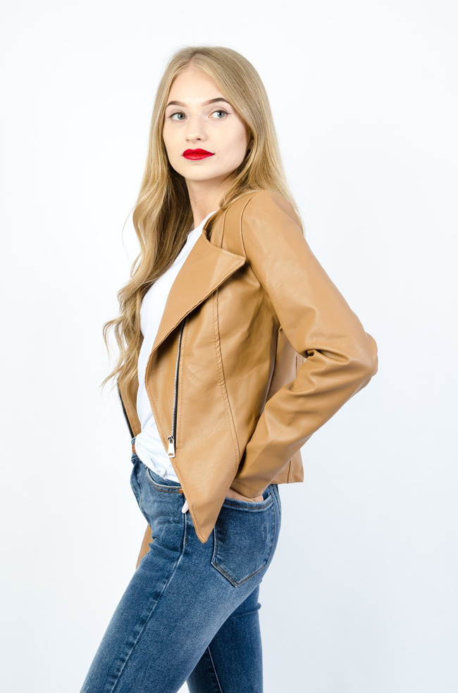 BRĄZOWY SKAJKOWY ŻAKIET ZE SREBRNYM ZAMKIEM