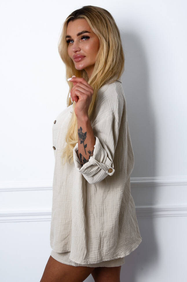 MUŚLINOWY KOMPLET 3-CZĘŚCIOWY- BEŻOWY