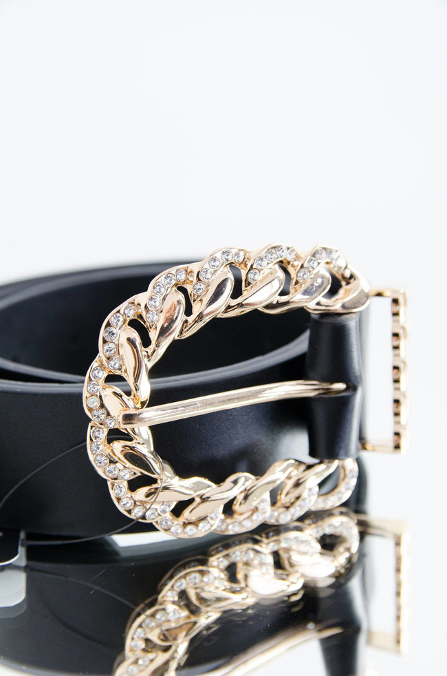 CZARNY PASEK Z OZDOBNĄ KLAMRĄ