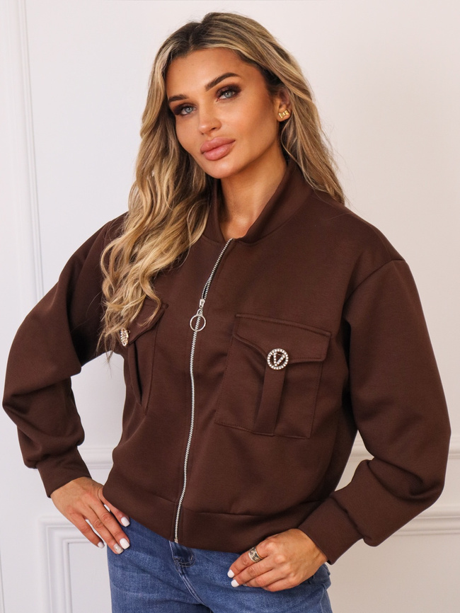 BLUZA BOMBERKA ZAPINANA NA ZAMEK- CZEKOLADOWA