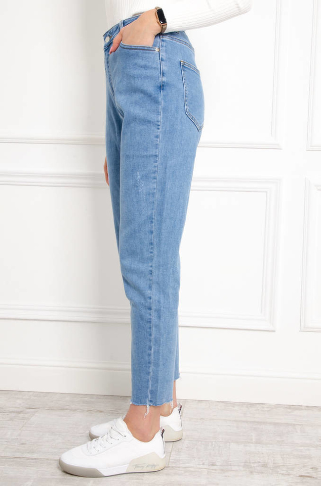 SPODNIE JEANSOWE MOM STRETCH Z PRZETARCIAMI- WYSOKI STAN