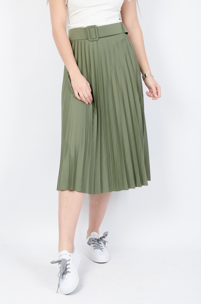 Zielona plisowana spódnica midi z paskiem