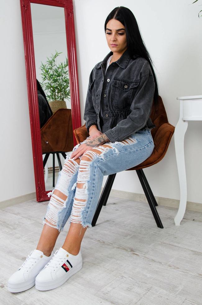 CIEMNO SZARA KURTKA JEANSOWA Z MARSZCZENIEM