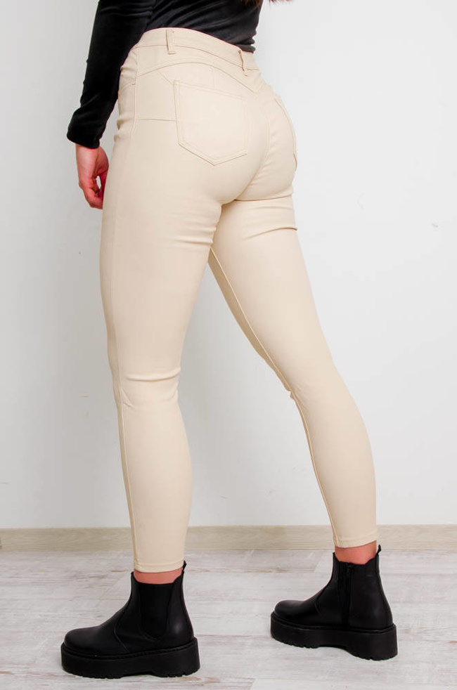 BEŻOWE SPODNIE WOSKOWANE PUSH UP