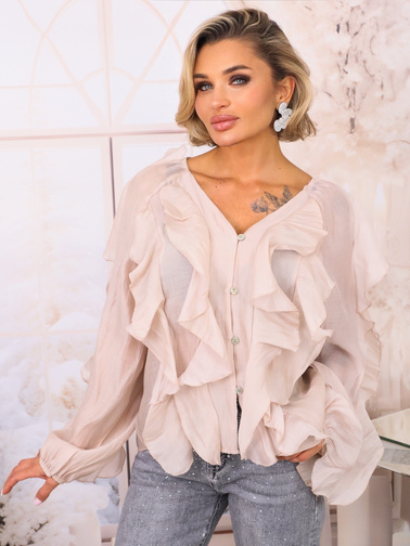 KOSZULA Z FALBANAMI ZAPINANA NA GUZIKI- BEŻOWA