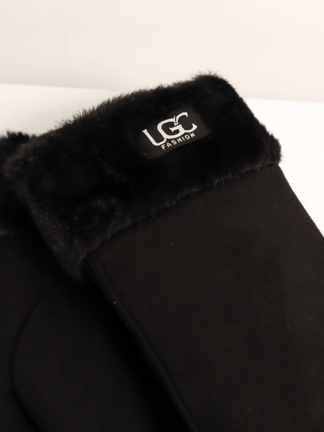 RĘKAWICZKI ZAMSZOWE Z FUTRZANYM ŚCIAGACZEM Z JEDNYM PALCEM Z LOGIEM LGC- CZARNE