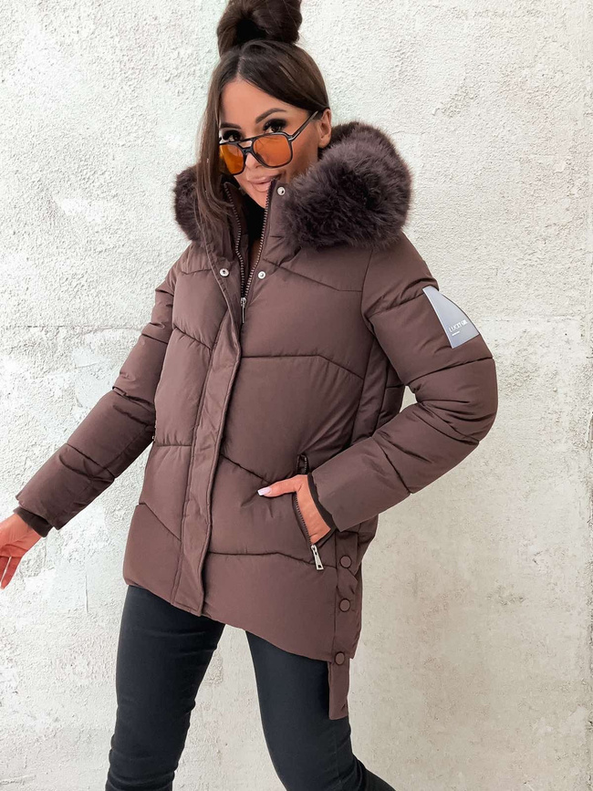 KURTKA Z NASZYWKĄ I LISEM NA KAPTURZE- BRĄZOWA