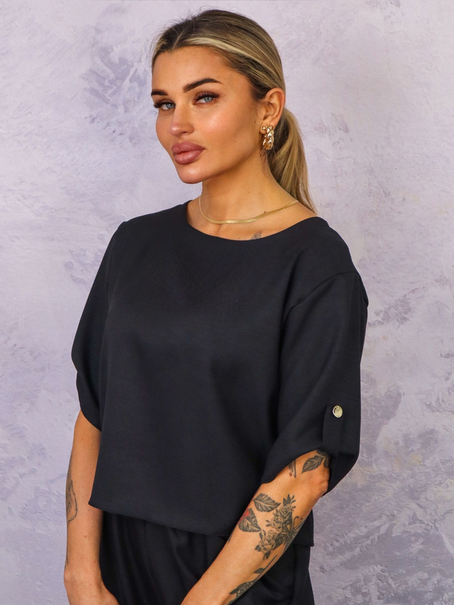 KOMPLET MATERIAŁOWY BLUZKA+ SPODNIE- CZARNY