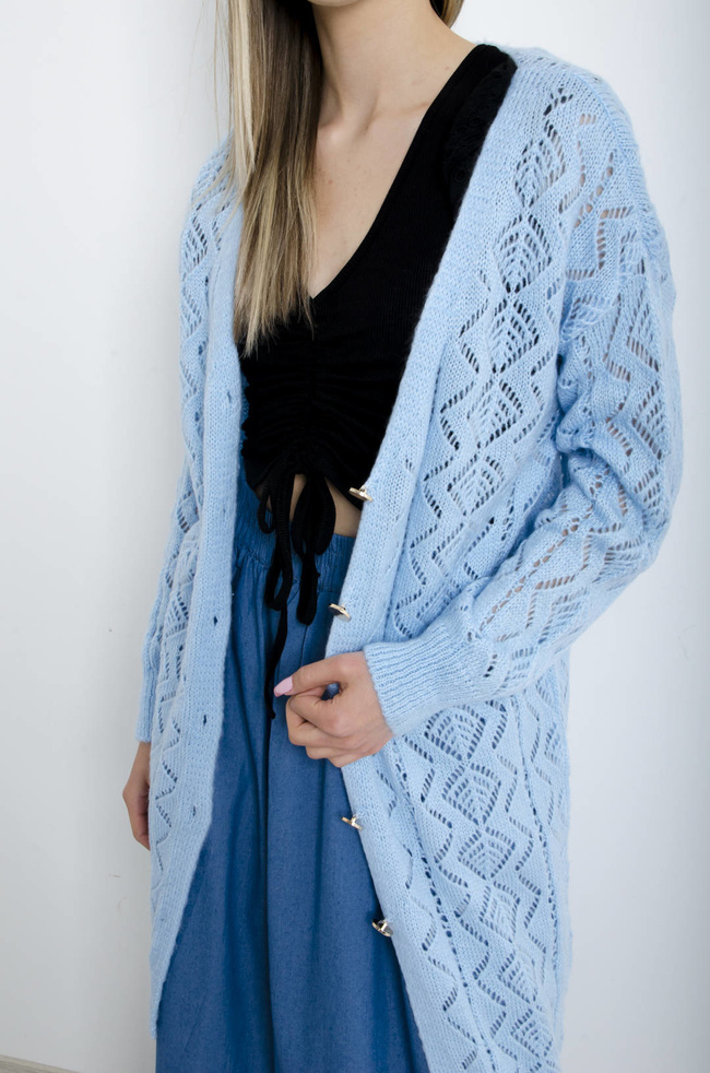 NARZUTA DŁUGA AŻUROWA ZAPINANA NA GUZIKI- NIEBIESKA