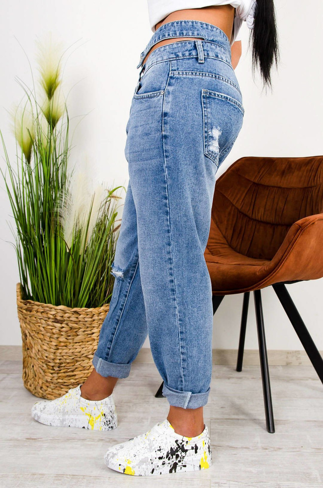 SPODNIE JEANSOWE MOM FIT Z WYCIECIEM W TALII