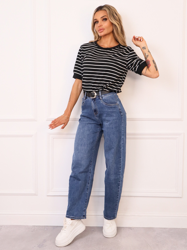 T-SHIRT OVERSIZE W PASKI- CZARNY