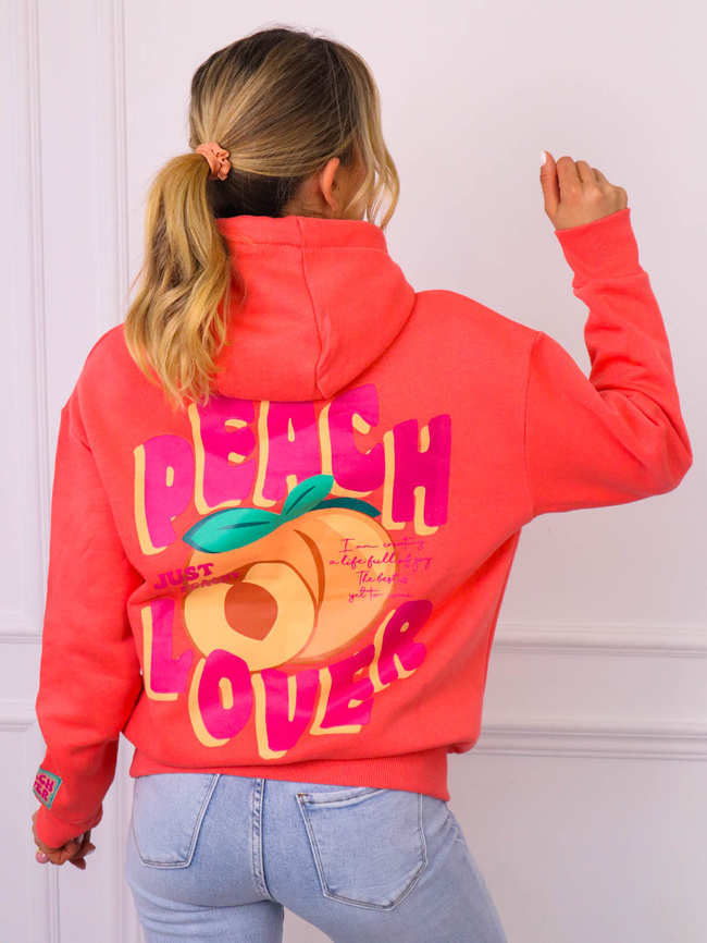 BLUZA Z KAPTUREM Z APLIKACJĄ Z PRZODU I NA PLECACH- POMARAŃCZOWA