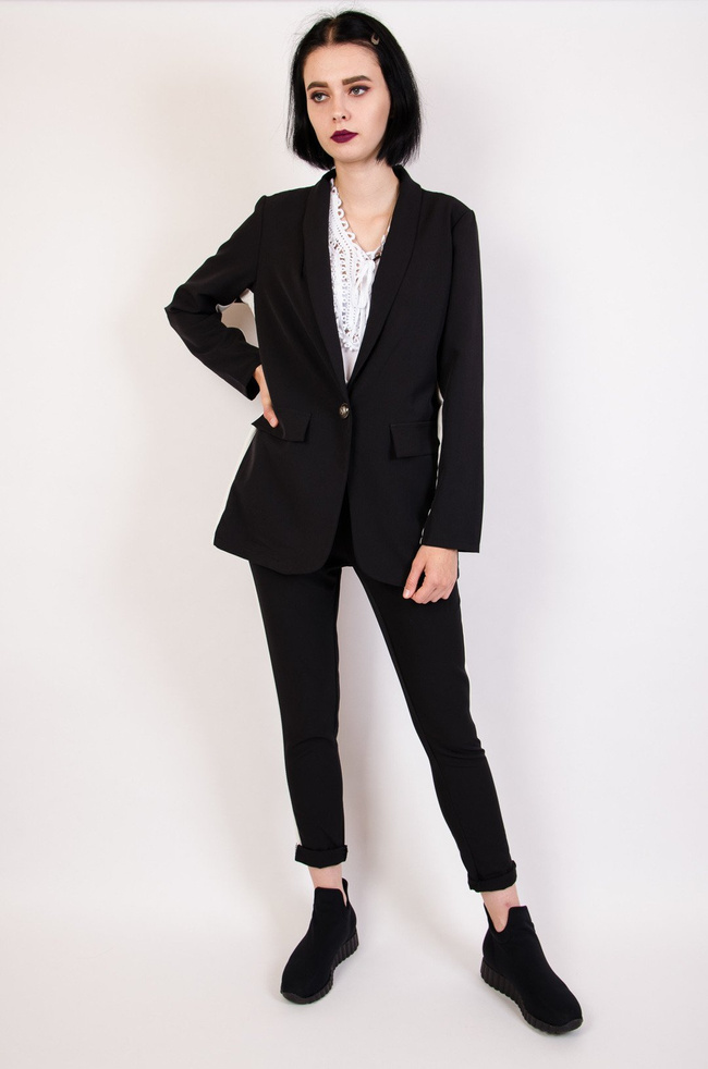 Czarny żakiet z białymi lampasami