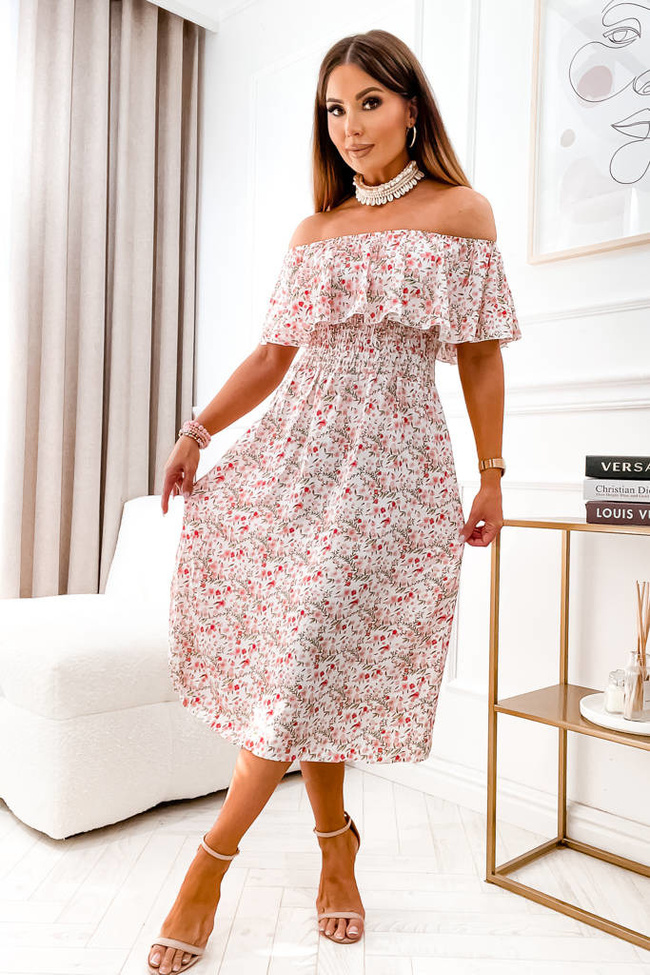 SUKIENKA MIDI W KWIATY HISZPANKA- BIAŁA