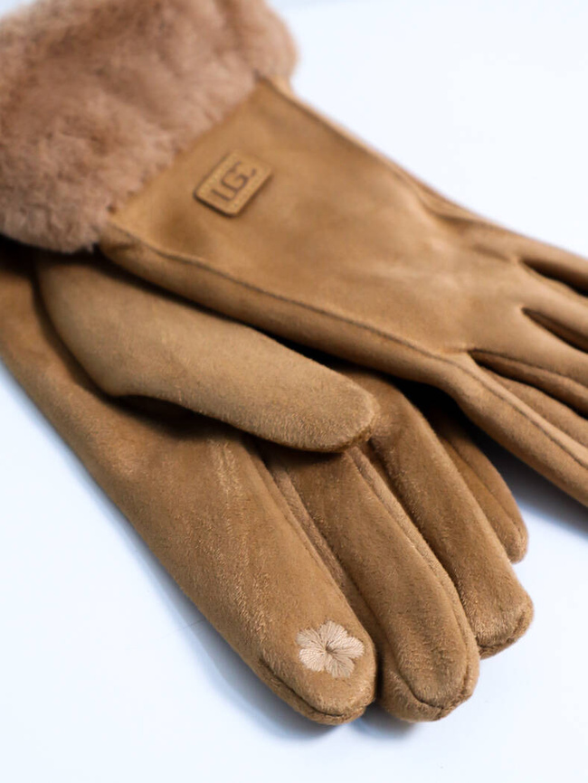 RĘKAWICZKI PALCZATKI Z FUTERKIEM Z LOGIEM LGC- BRĄZOWE