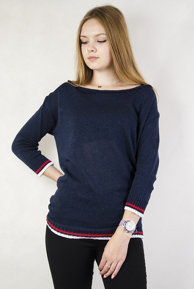 Granatowy sweterek z wiązaniem z tyłu