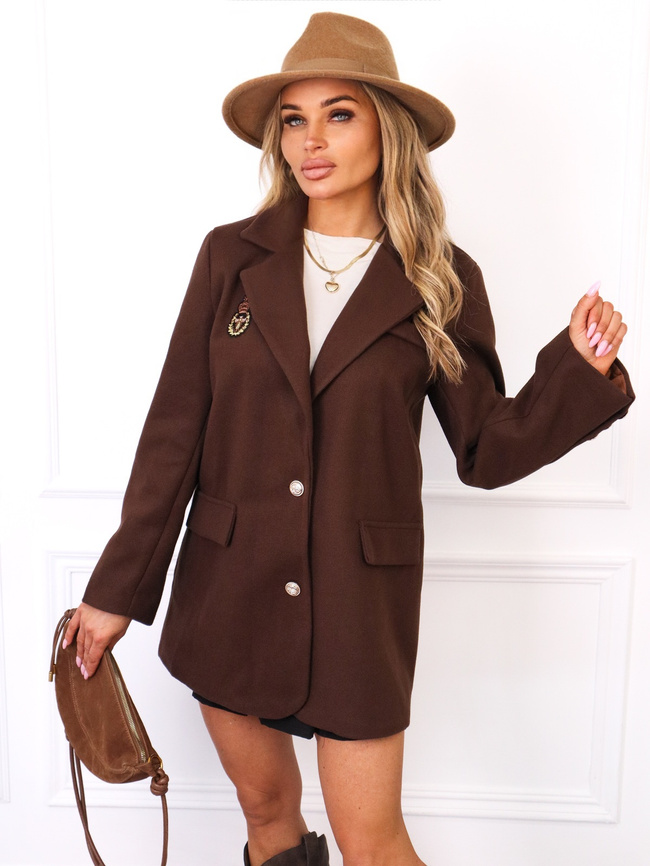 PŁASZCZ MARYNARKA Z NASZYWKĄ- BRĄZOWY