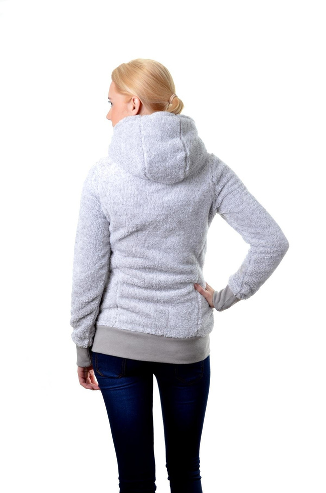 Jasnoszara bluza z kapturem i pomponami