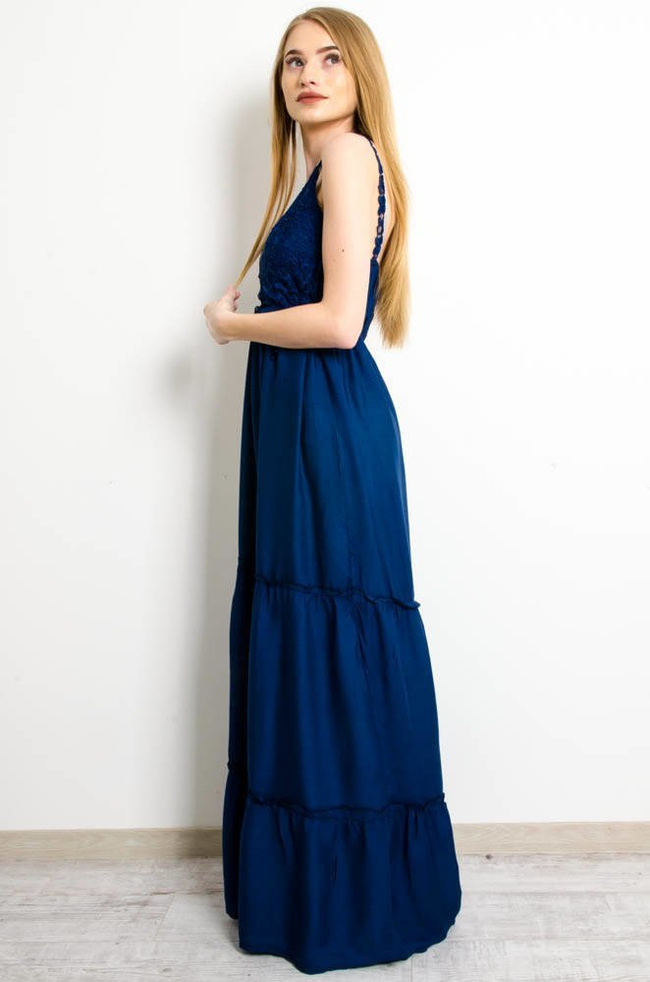 GRANATOWA SUKIENKA MAXI NA RAMIĄCZKACH Z AŻUROWĄ GÓRĄ