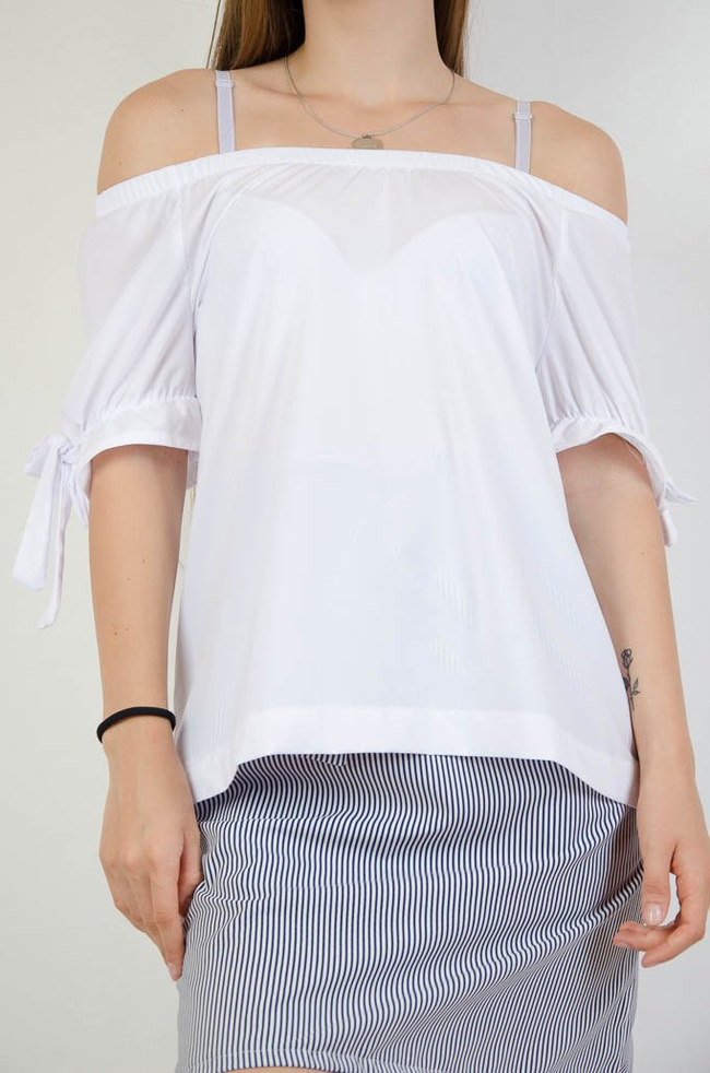 Biała bluzka z wiązaniem na rękawach