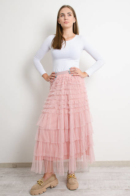 DŁUGA RÓŻOWA SPÓDNICA TIULOWA