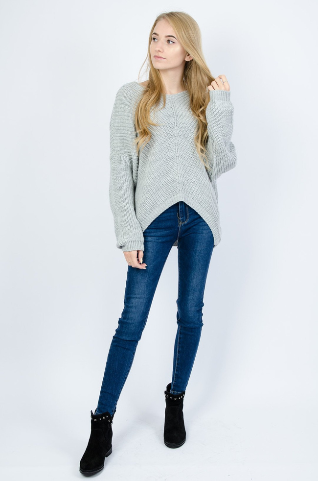 SZARY SWETER PRZEPLATANY SREBRNĄ NITKĄ 