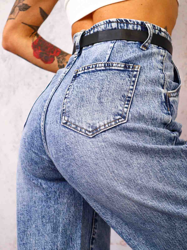 SPODNIE JEANSOWE DEKATYZOWANE Z SZEROKIMI NOGAWKAMI+ PASEK