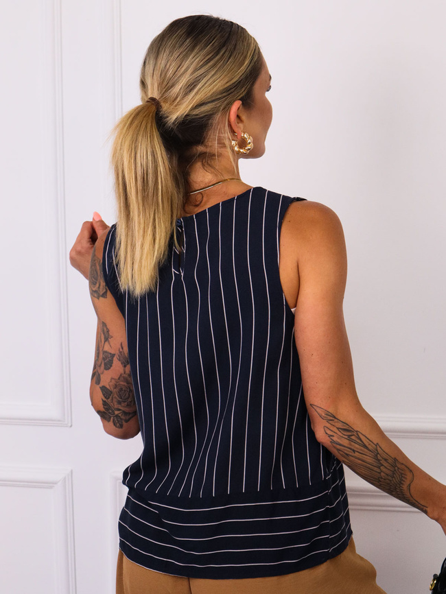 TOP NA RAMIĄCZKACH W PASKI- GRANATOWY