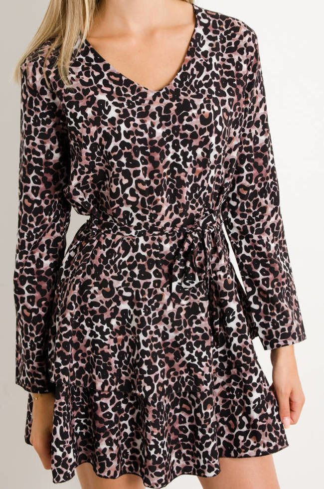 SUKIENKA W PANTERKĘ WIĄZANA W TALII