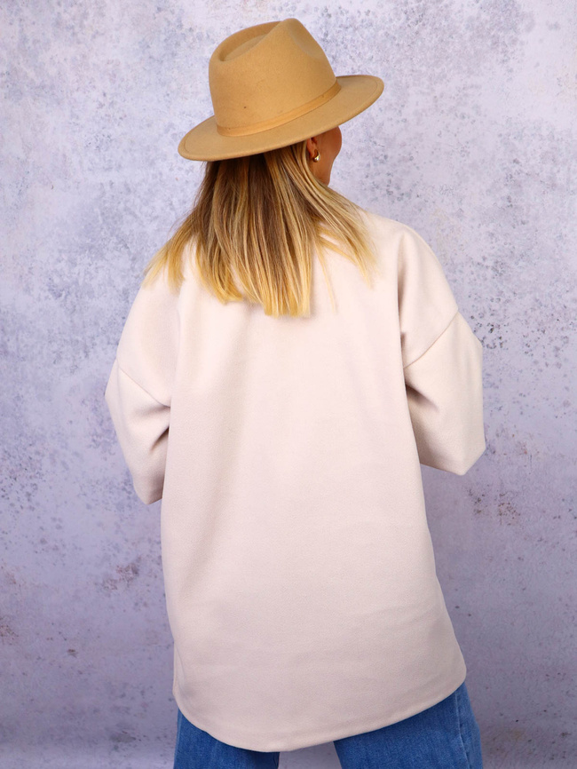 PŁASZCZ ZE SWETROWYMI RĘKAWAMI- BEŻOWY