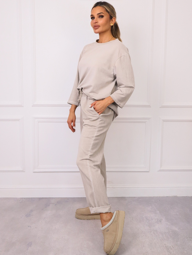 KOMPLET BAWEŁNIANY SPODNIE+ BLUZKA- CIEMNOBEŻOWY