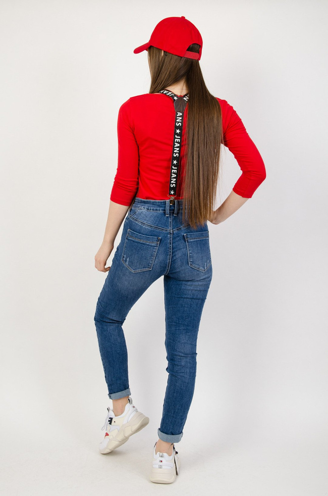 Jeansowe joggery zapinane na guziki + szelki